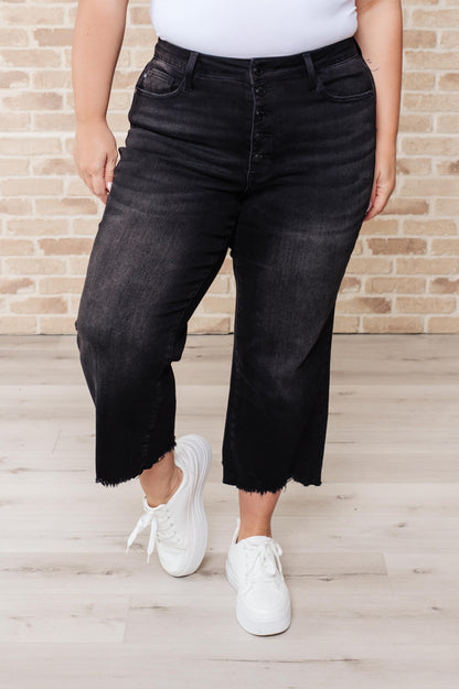 Ryan High Rise Button Fly Wide Leg Crop Jeans (Online Exclusive)