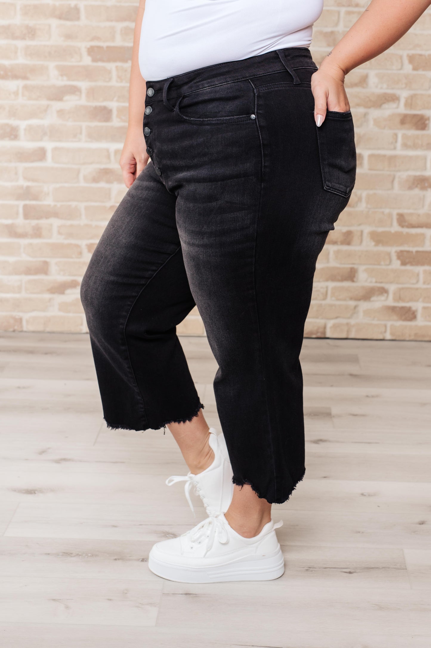 Ryan High Rise Button Fly Wide Leg Crop Jeans (Online Exclusive)