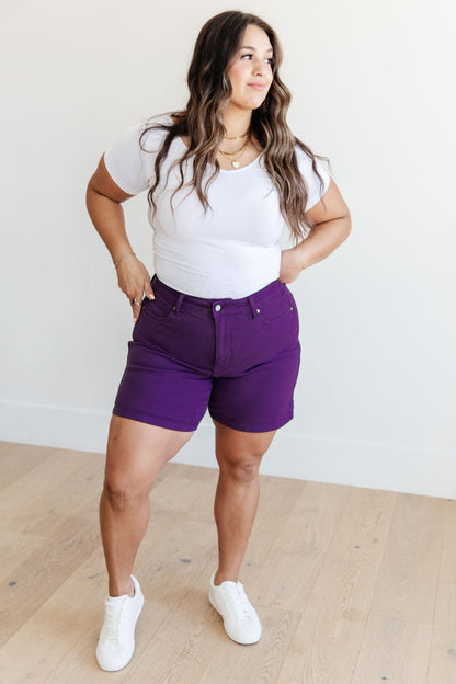 Jenna High Rise Control Top Cuffed Shorts in Purple (Online Exclusive)
