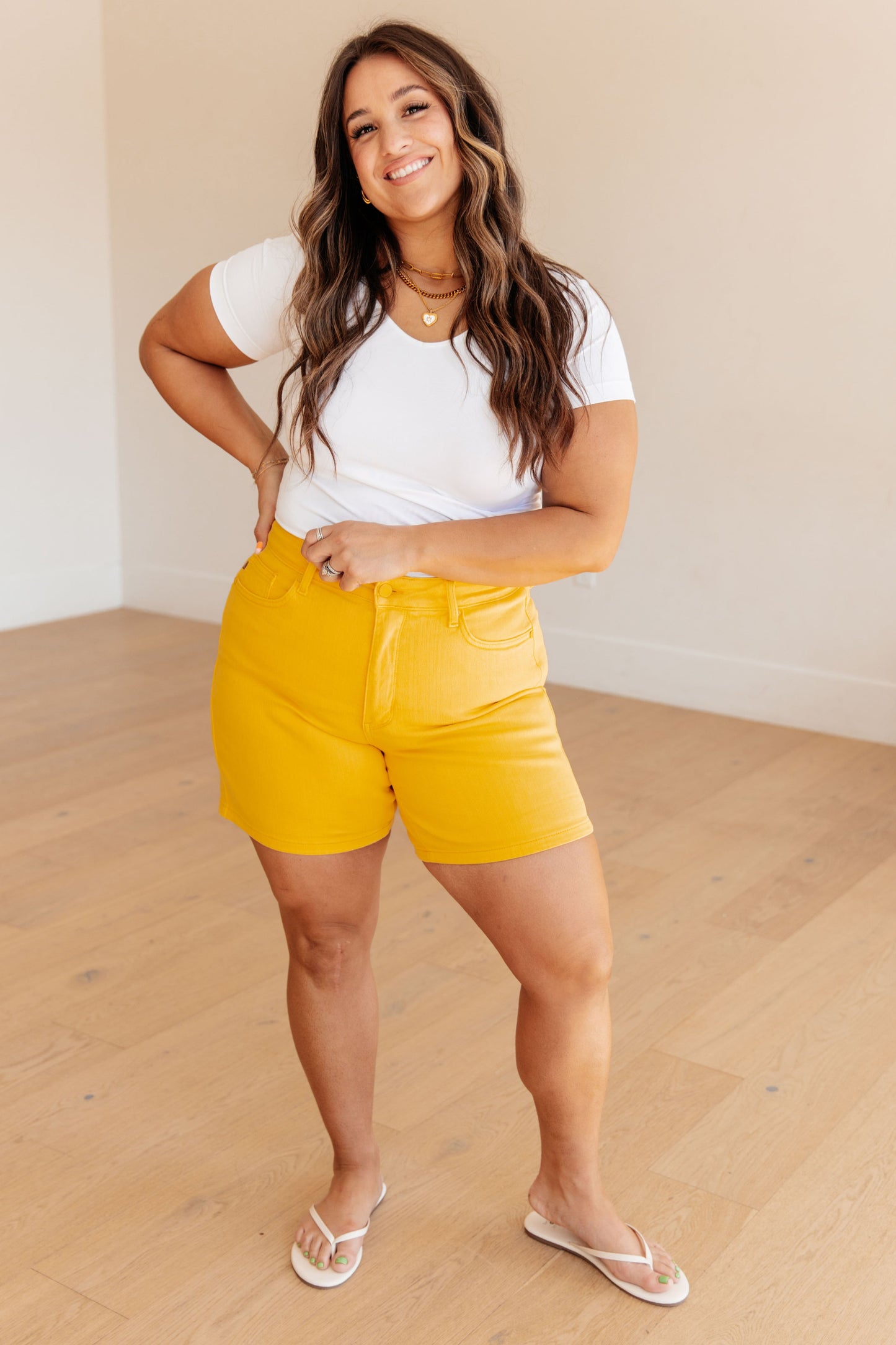 Jenna High Rise Control Top Cuffed Shorts in Yellow (Online Exclusive)