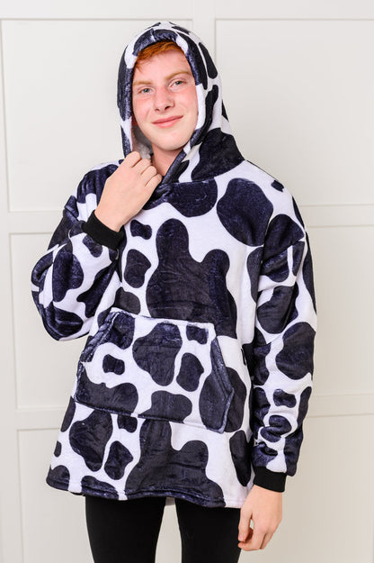 Kids Oversized Hoodie Blanket in Cow (Online Exclusive)