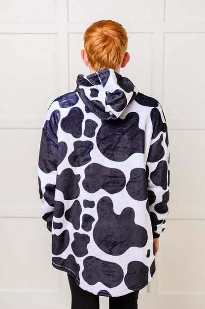 Kids Oversized Hoodie Blanket in Cow (Online Exclusive)