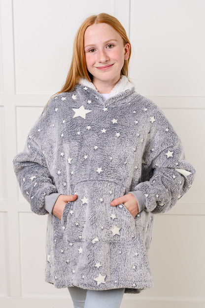 Kids Oversized Hoodie Blanket in Grey Stars (Online Exclusive)