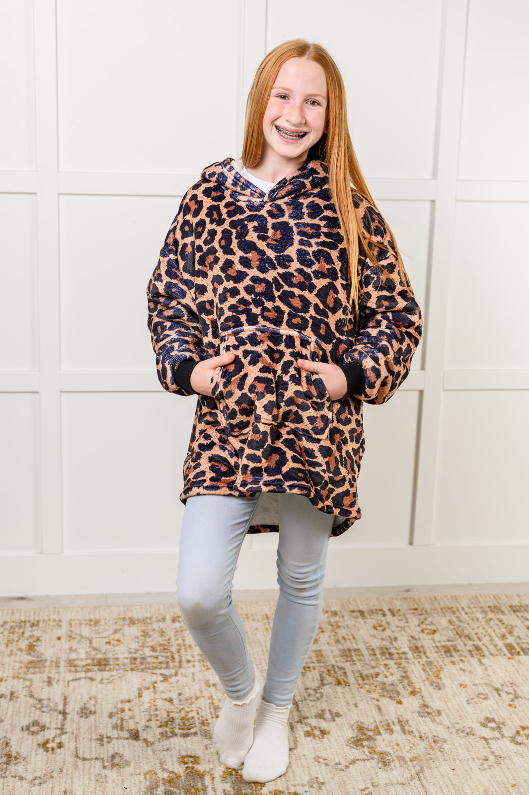 Kids Oversized Hoodie Blanket in Leopard (Online Exclusive)