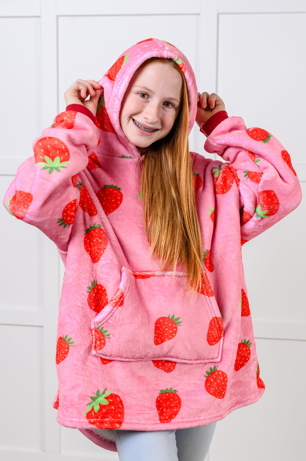 Kids Oversized Hoodie Blanket in Strawberry (Online Exclusive)