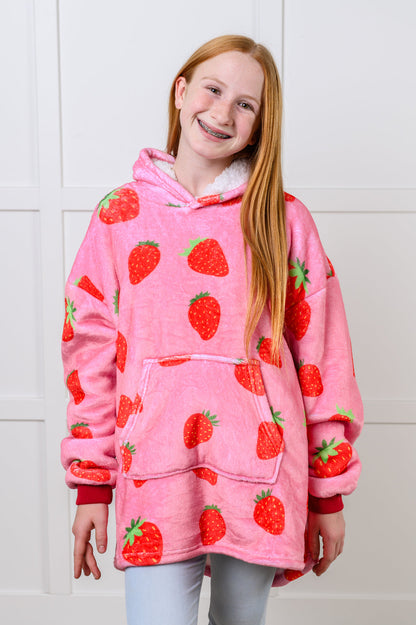 Kids Oversized Hoodie Blanket in Strawberry (Online Exclusive)