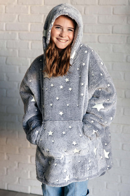 Kids Oversized Hoodie Blanket in Grey Stars (Online Exclusive)