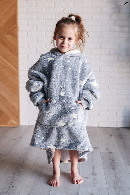 Kids Oversized Hoodie Blanket in Grey Stars (Online Exclusive)