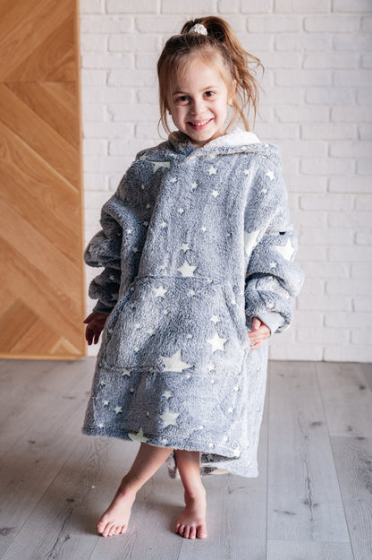 Kids Oversized Hoodie Blanket in Grey Stars (Online Exclusive)