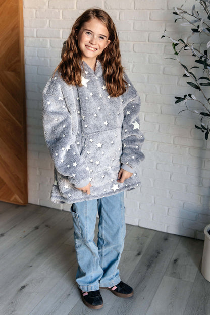 Kids Oversized Hoodie Blanket in Grey Stars (Online Exclusive)