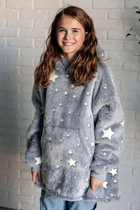 Kids Oversized Hoodie Blanket in Grey Stars (Online Exclusive)