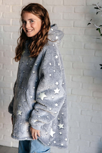 Kids Oversized Hoodie Blanket in Grey Stars (Online Exclusive)