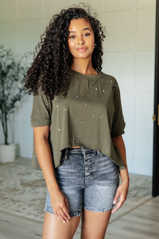 Less Than Stressed Asymmetrical Distressed Top (Online Exclusive)