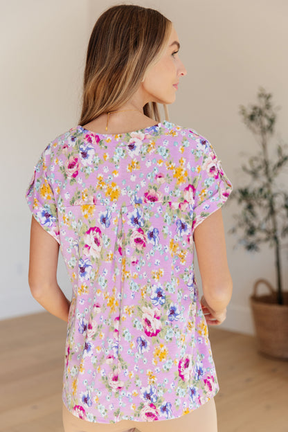 Lizzy Cap Sleeve Top in Lavender and Magenta Floral (Online Exclusive)