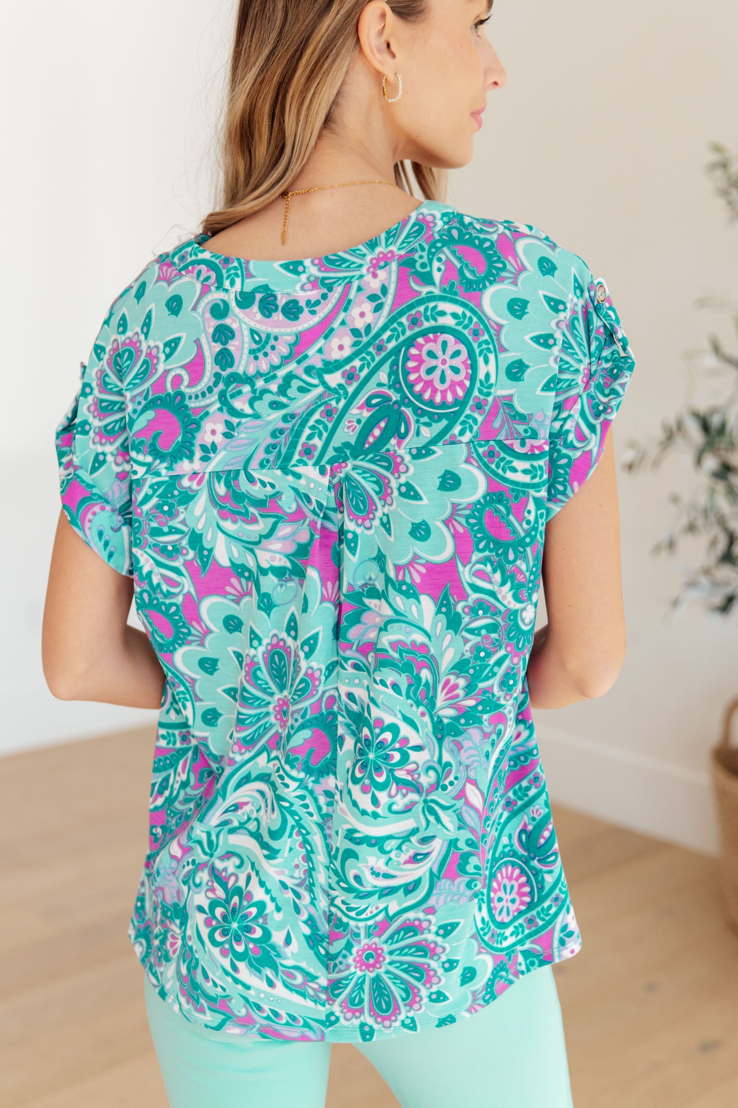 Lizzy Cap Sleeve Top in Magenta and Teal Paisley (Online Exclusive)