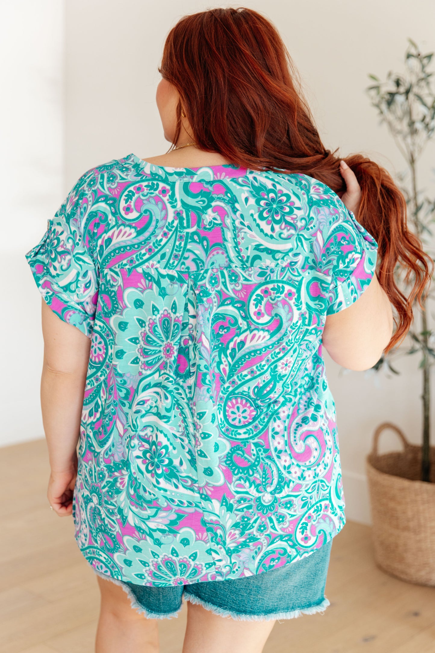 Lizzy Cap Sleeve Top in Magenta and Teal Paisley (Online Exclusive)