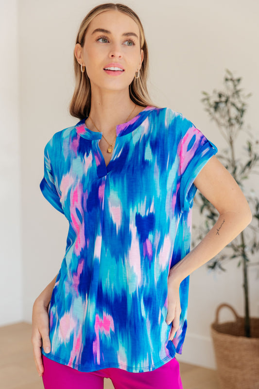 Lizzy Cap Sleeve Top in Royal Brush Strokes (Online Exclusive)
