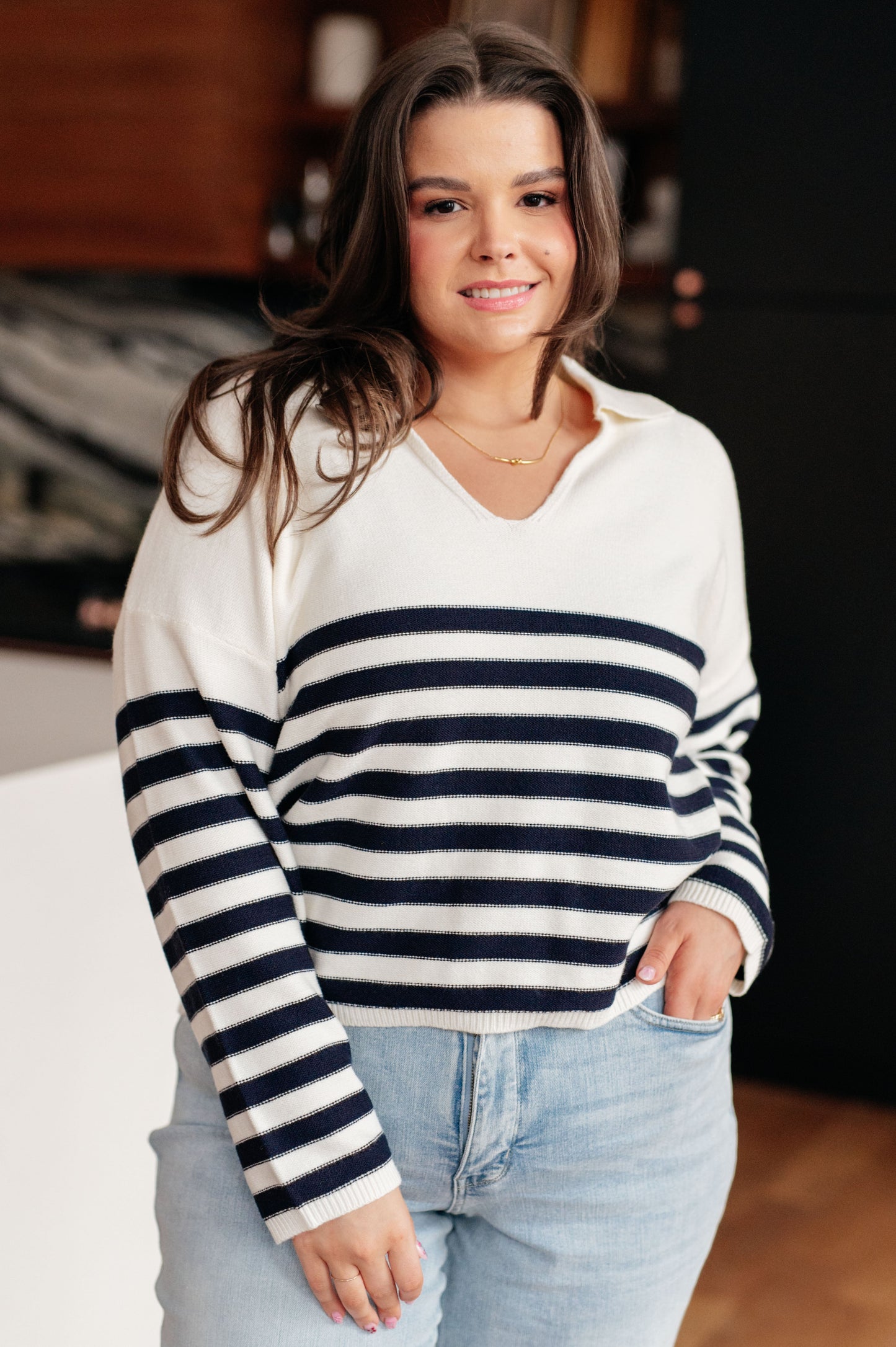 Memorable Moments Striped Sweater in White (Online Exclusive)