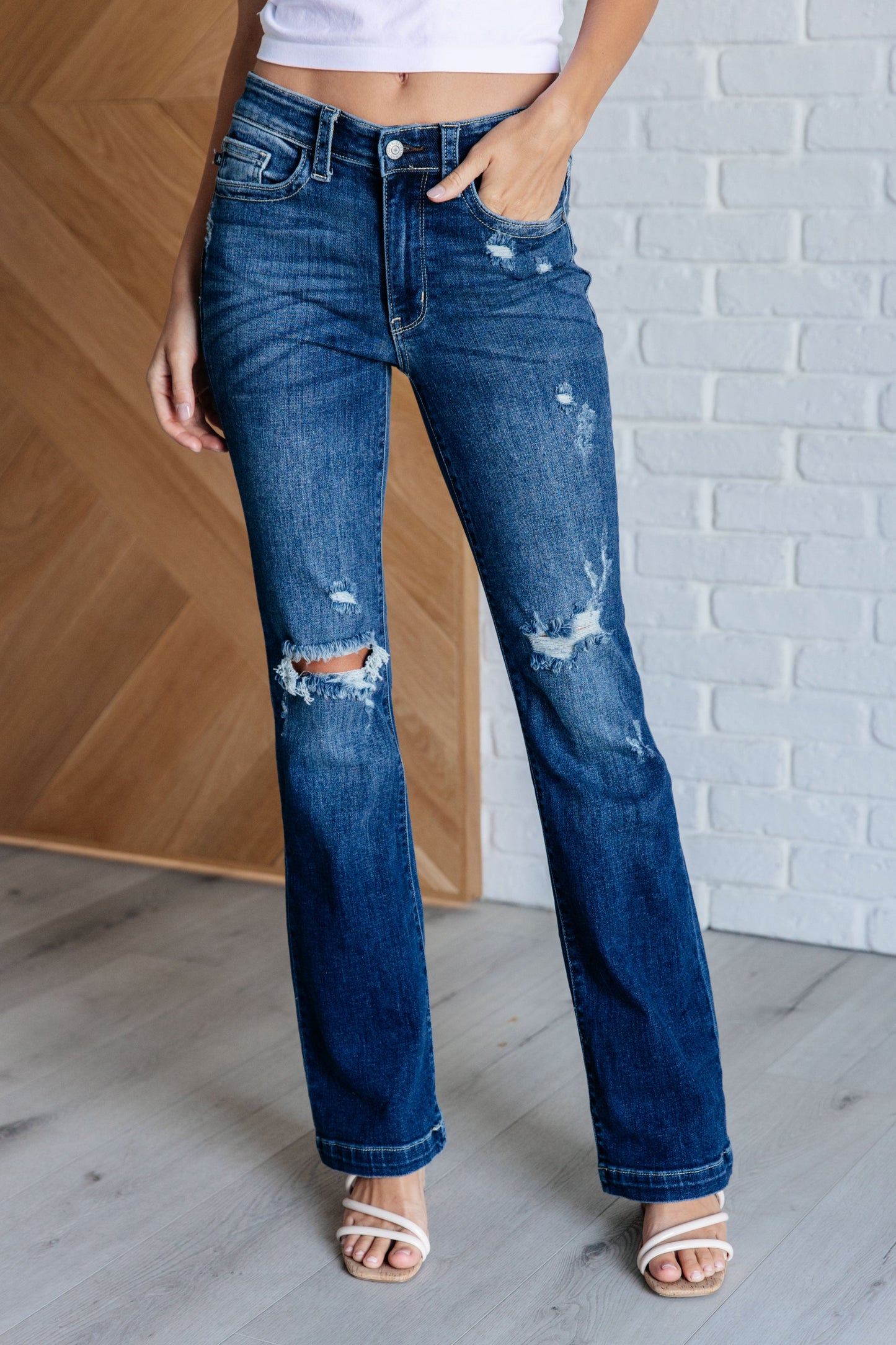 Mila Mid Rise Distressed Bootcut Jeans (Online Exclusive)