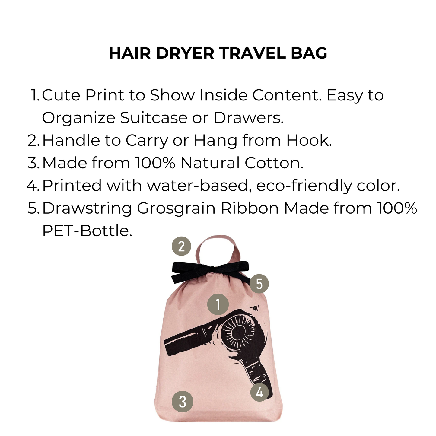 Hair Dryer Travel Bag, Pink/Blush