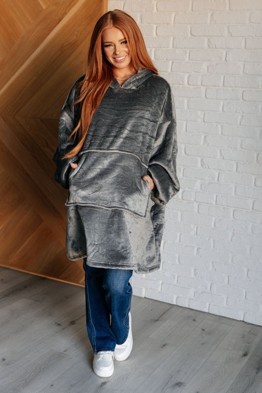 Oversized Velour Blanket Hoodie in Gray (Online Exclusive)