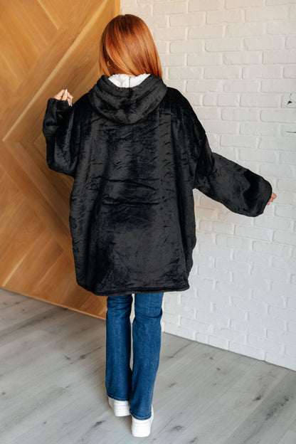 Oversized Velour Blanket Hoodie in Black (Online Exclusive)