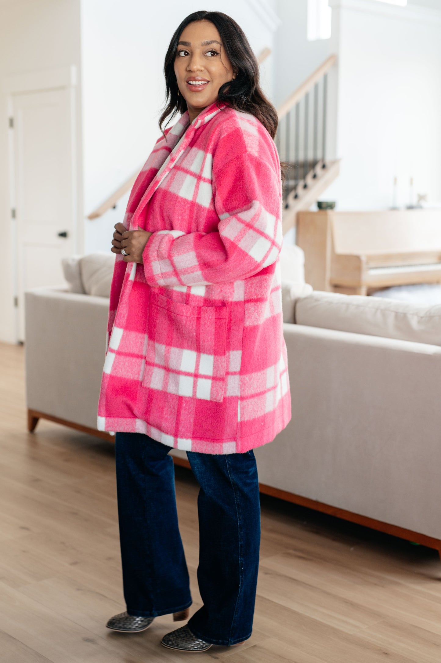 Passion in Plaid Coat in Pink (Online Exclusive)