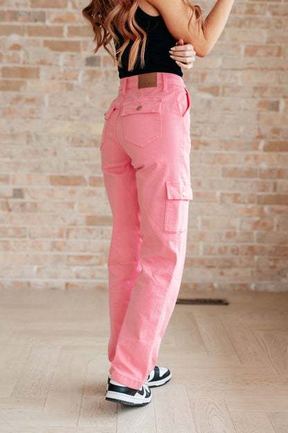Peggy High Rise Cargo Straight Jeans in Pink (Online Exclusive)