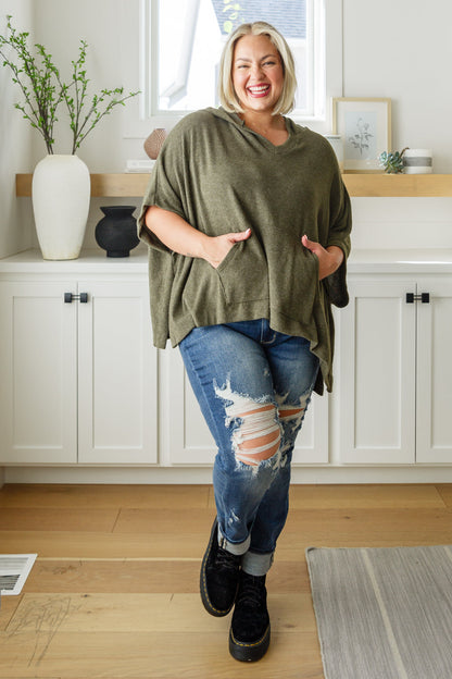 Perfectly Poised Hooded Poncho in Olive (Online Exclusive)