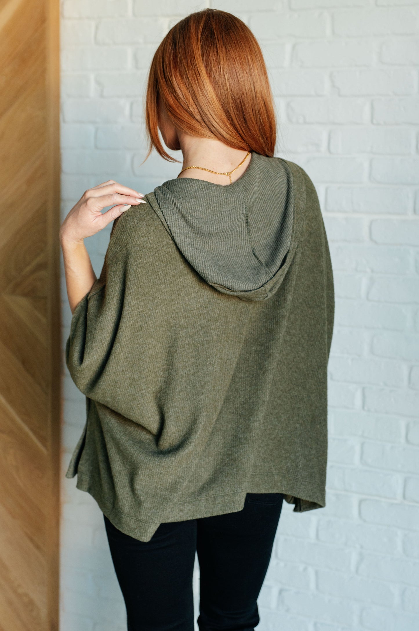 Perfectly Poised Hooded Poncho in Olive (Online Exclusive)