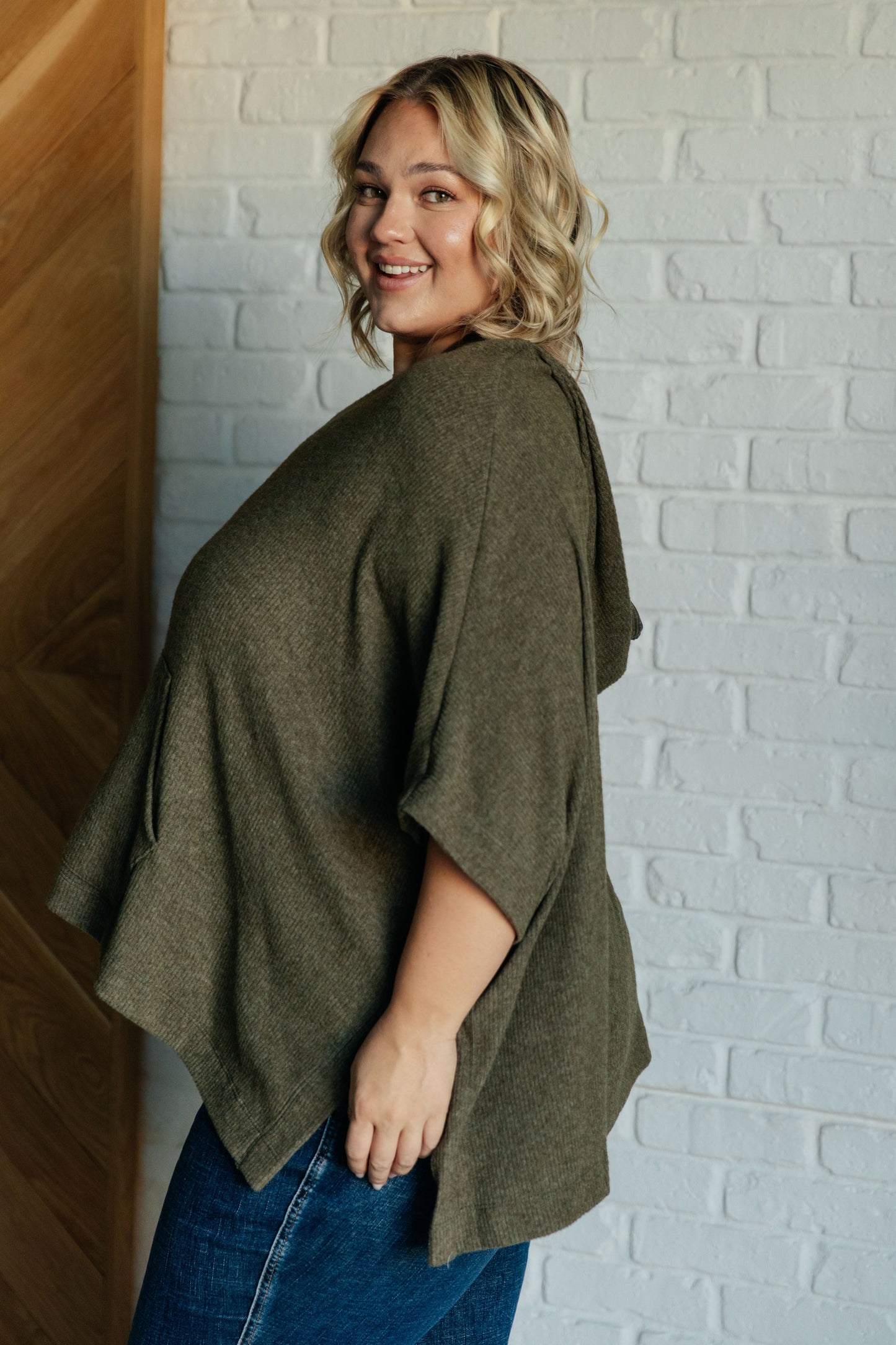 Perfectly Poised Hooded Poncho in Olive (Online Exclusive)