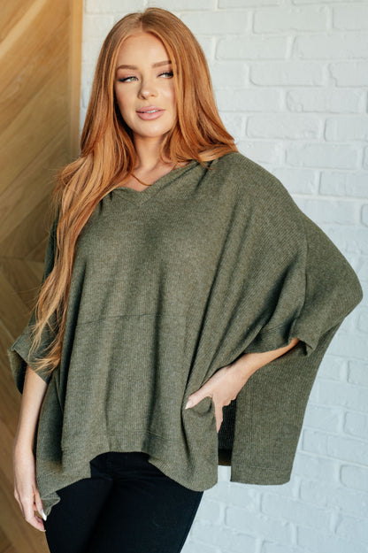 Perfectly Poised Hooded Poncho in Olive (Online Exclusive)