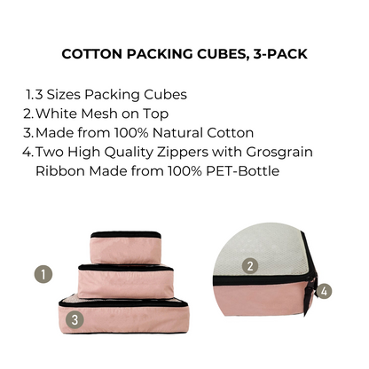 Cotton Packing Cubes, 3-pack Pink/Blush