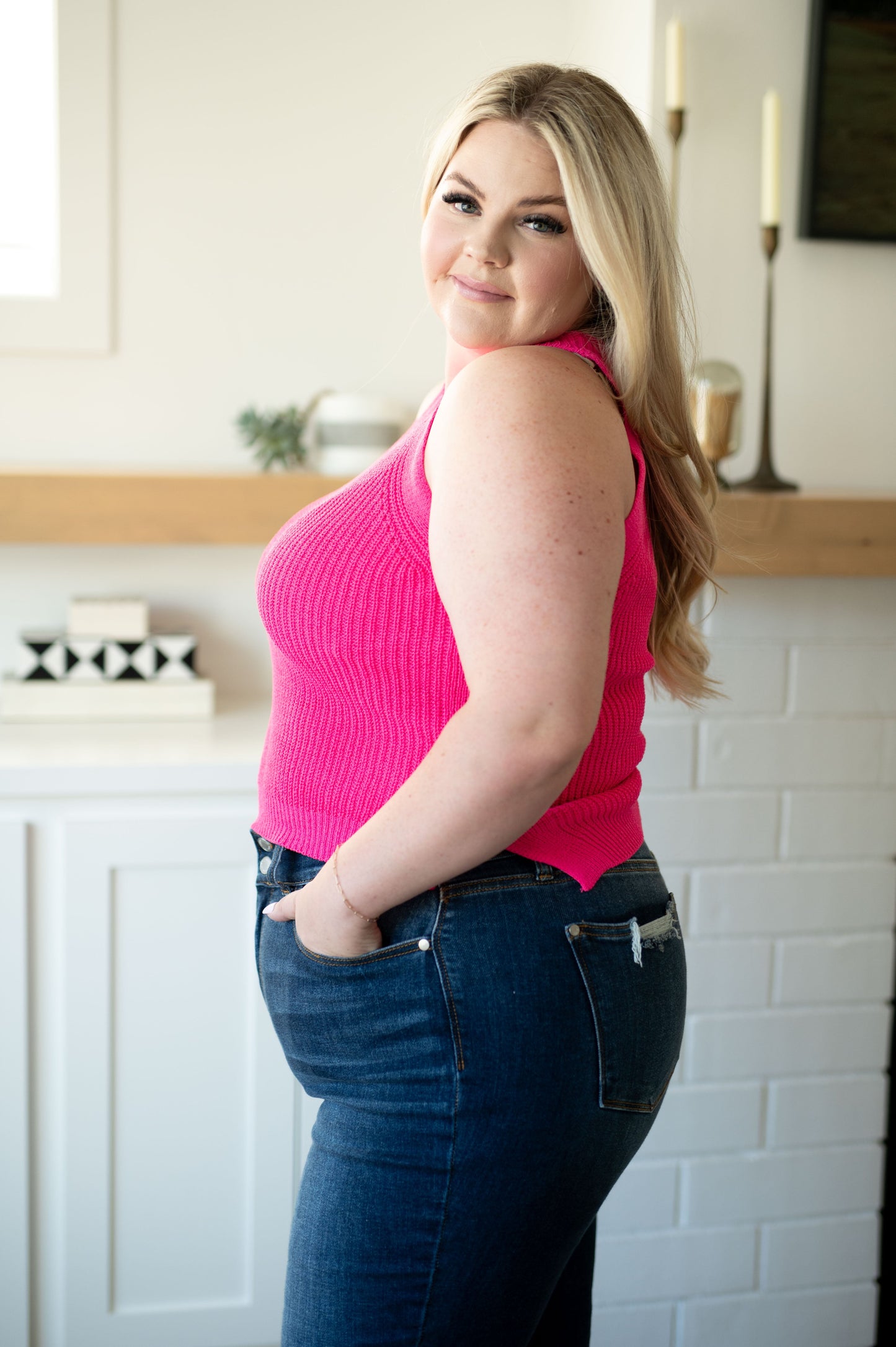 Previous Engagement Halter Neck Sweater Tank in Pink (Online Exclusive)