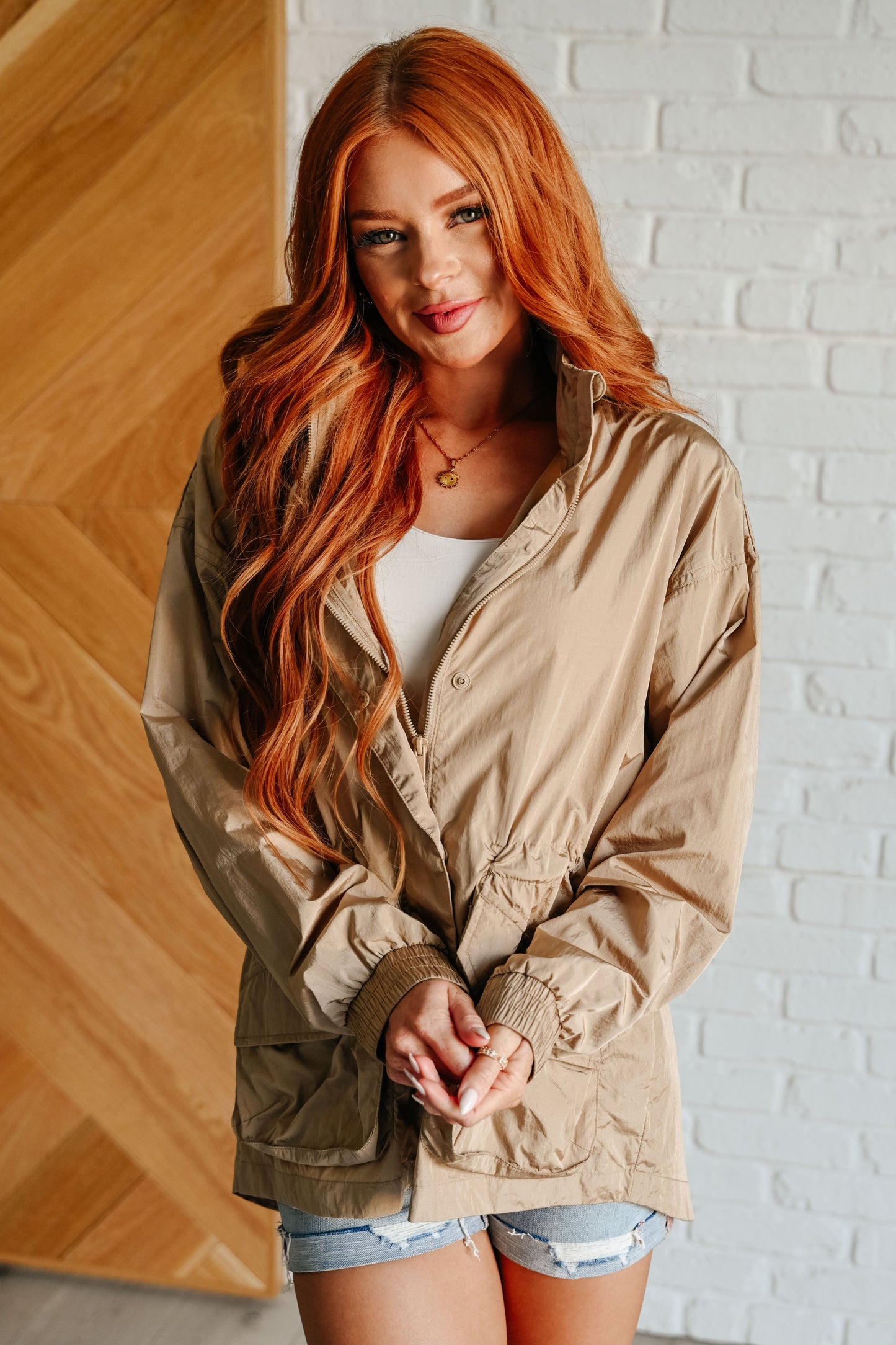 Rain, Rain Go Away Parachute Jacket in Camel (Online Exclusive)