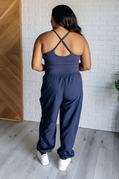 Raising Heart Rate Cut Out Jumpsuit in Navy (Online Exclusive)