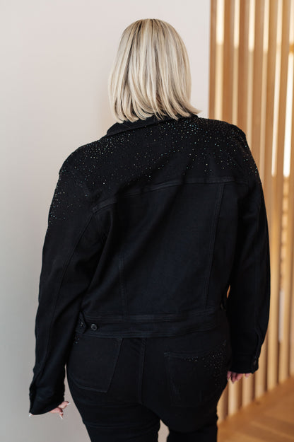 Reese Rhinestone Denim Jacket in Black (Online Exclusive)