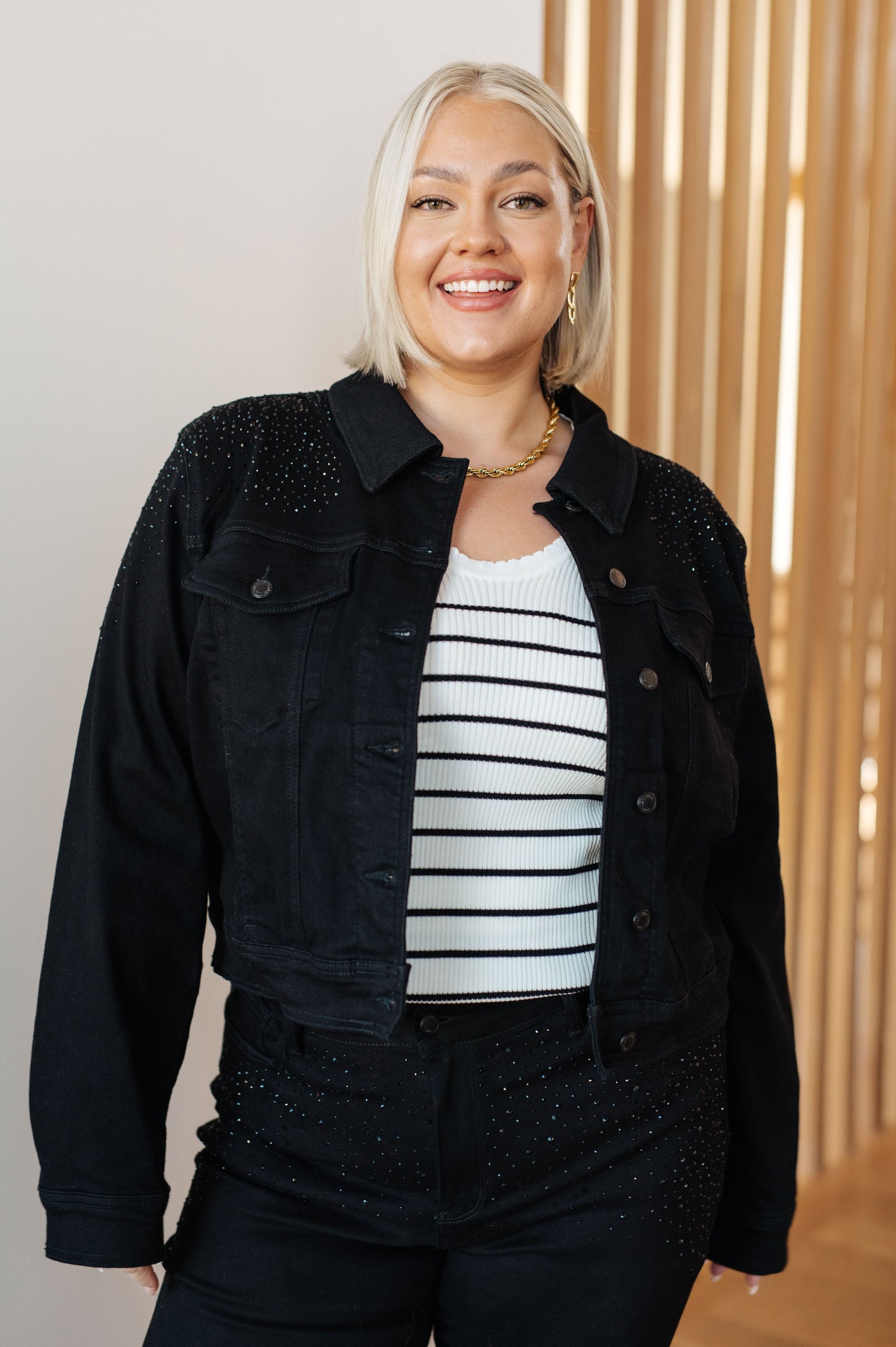 Reese Rhinestone Denim Jacket in Black (Online Exclusive)