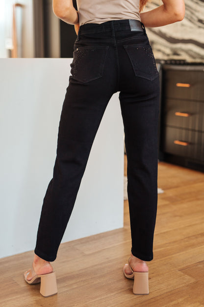 Reese Rhinestone Slim Fit Jeans in Black (Online Exclusive)