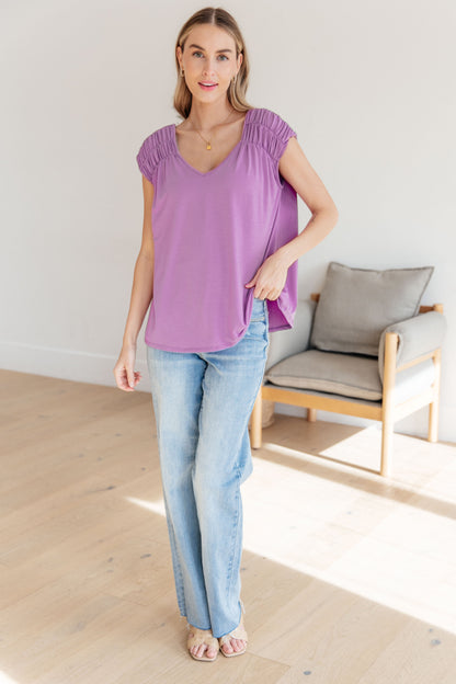 Ruched Cap Sleeve Top in Lavender (Online Exclusive)