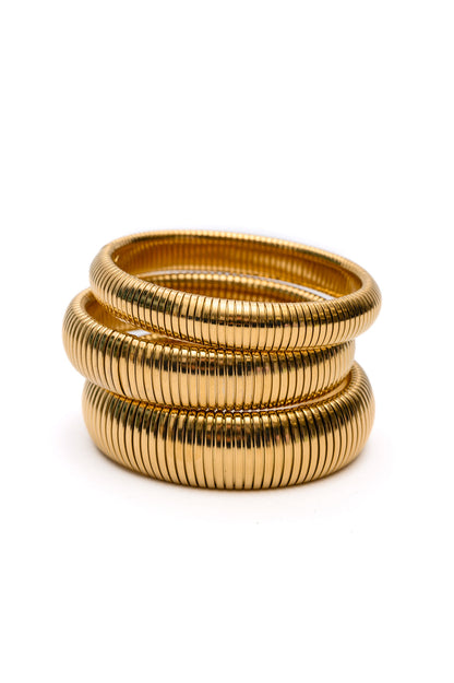 Sassy but Classy Ribbed Bangles in Gold Set of 3 (Online Exclusive)