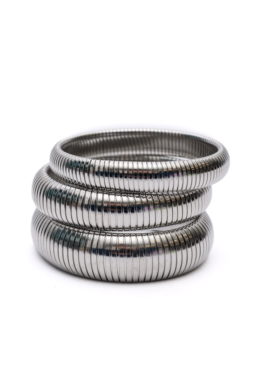 Sassy but Classy Ribbed Bangles in Silver Set of 3 (Online Exclusive)