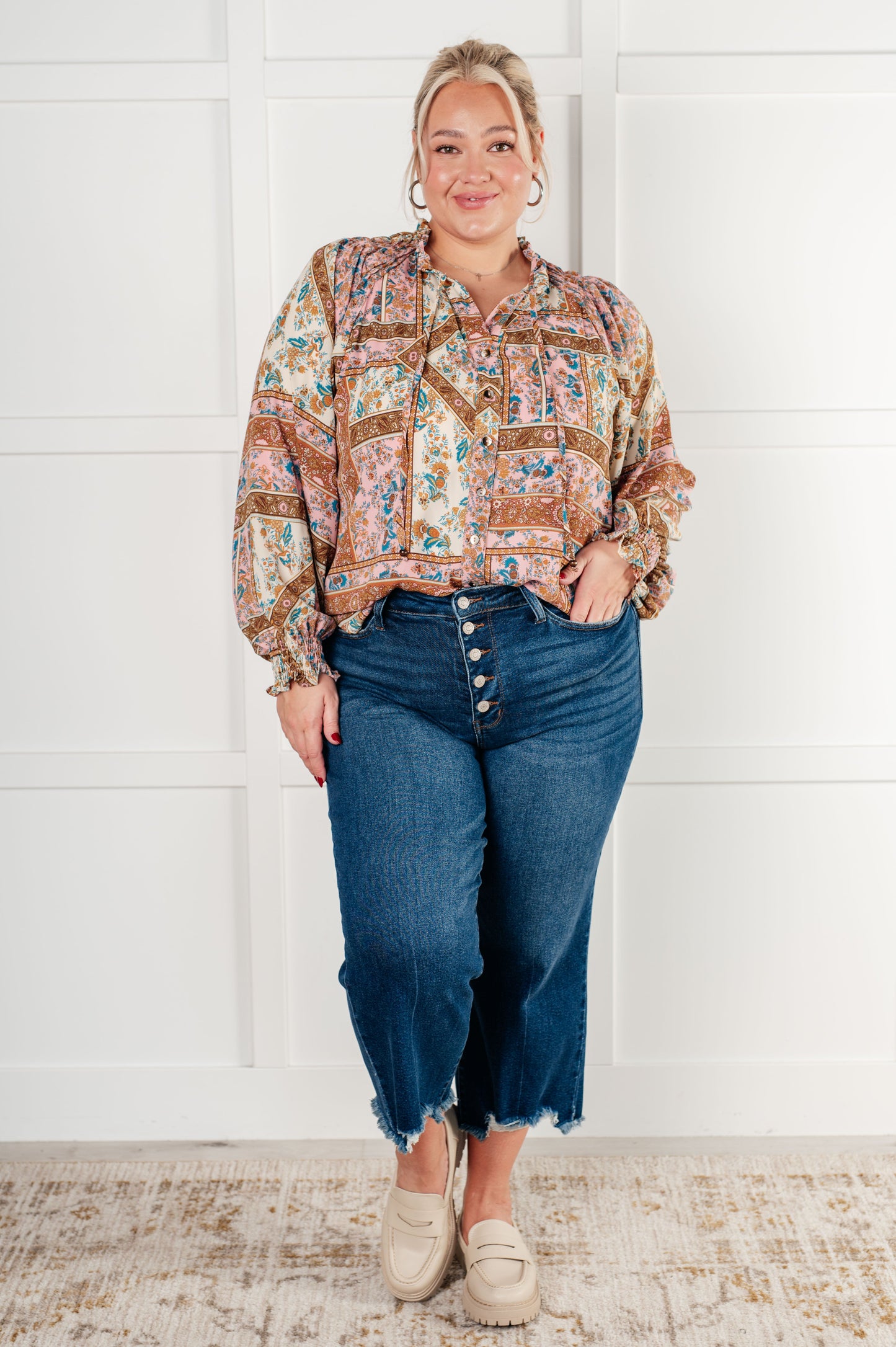 Show and Tell Mixed Print Peasant Blouse (Online Exclusive)