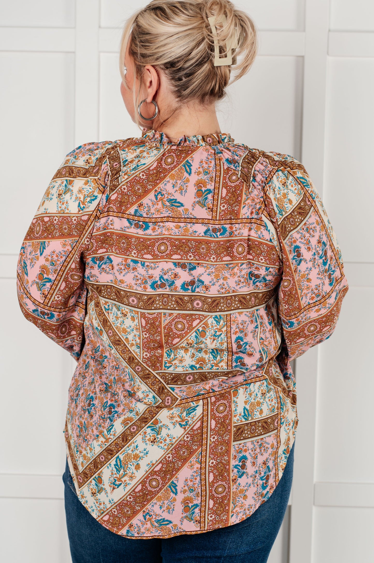 Show and Tell Mixed Print Peasant Blouse (Online Exclusive)