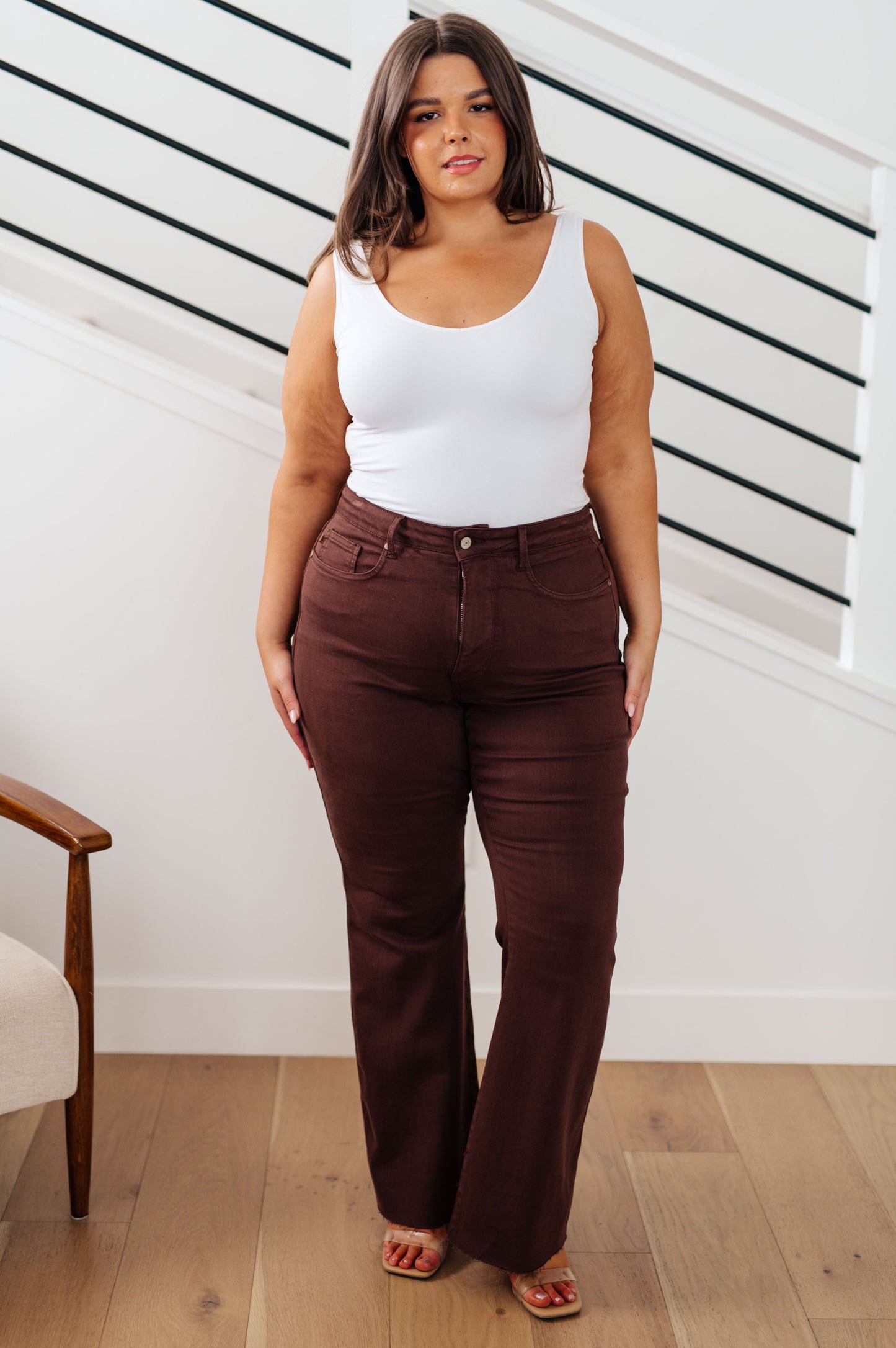 Sienna High Rise Control Top Flare Jeans in Espresso (Online Exclusive)