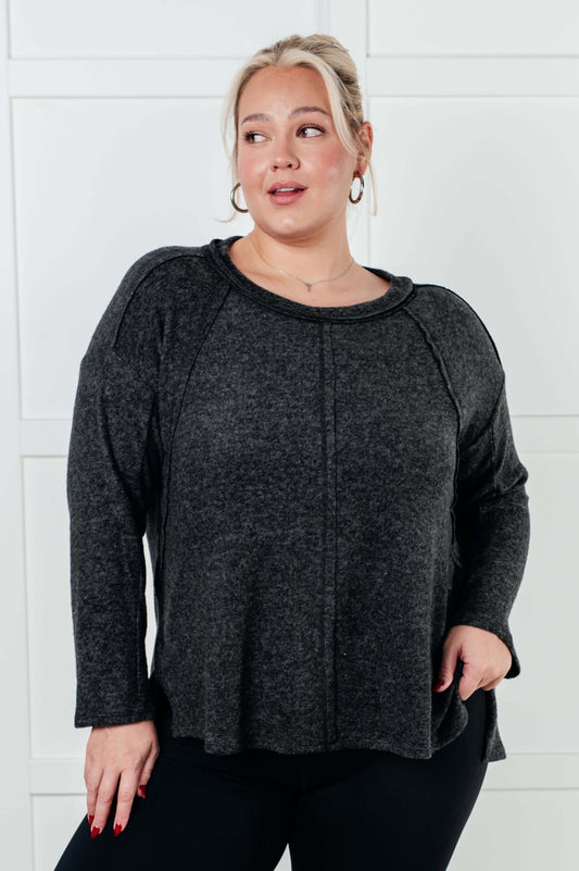 Simple Silhouette Brushed Hacci Sweater in Black (Online Exclusive)