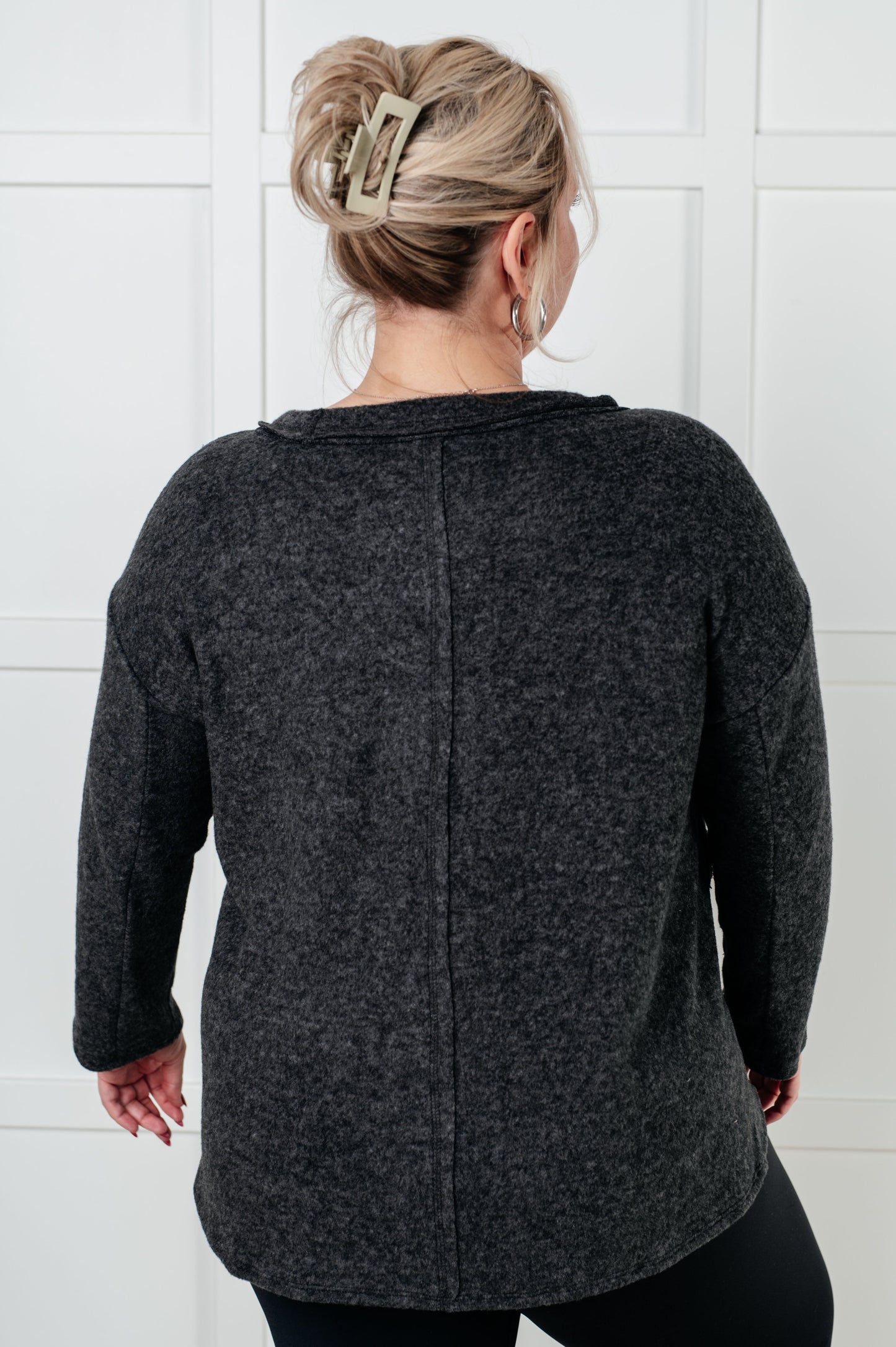 Simple Silhouette Brushed Hacci Sweater in Black (Online Exclusive)