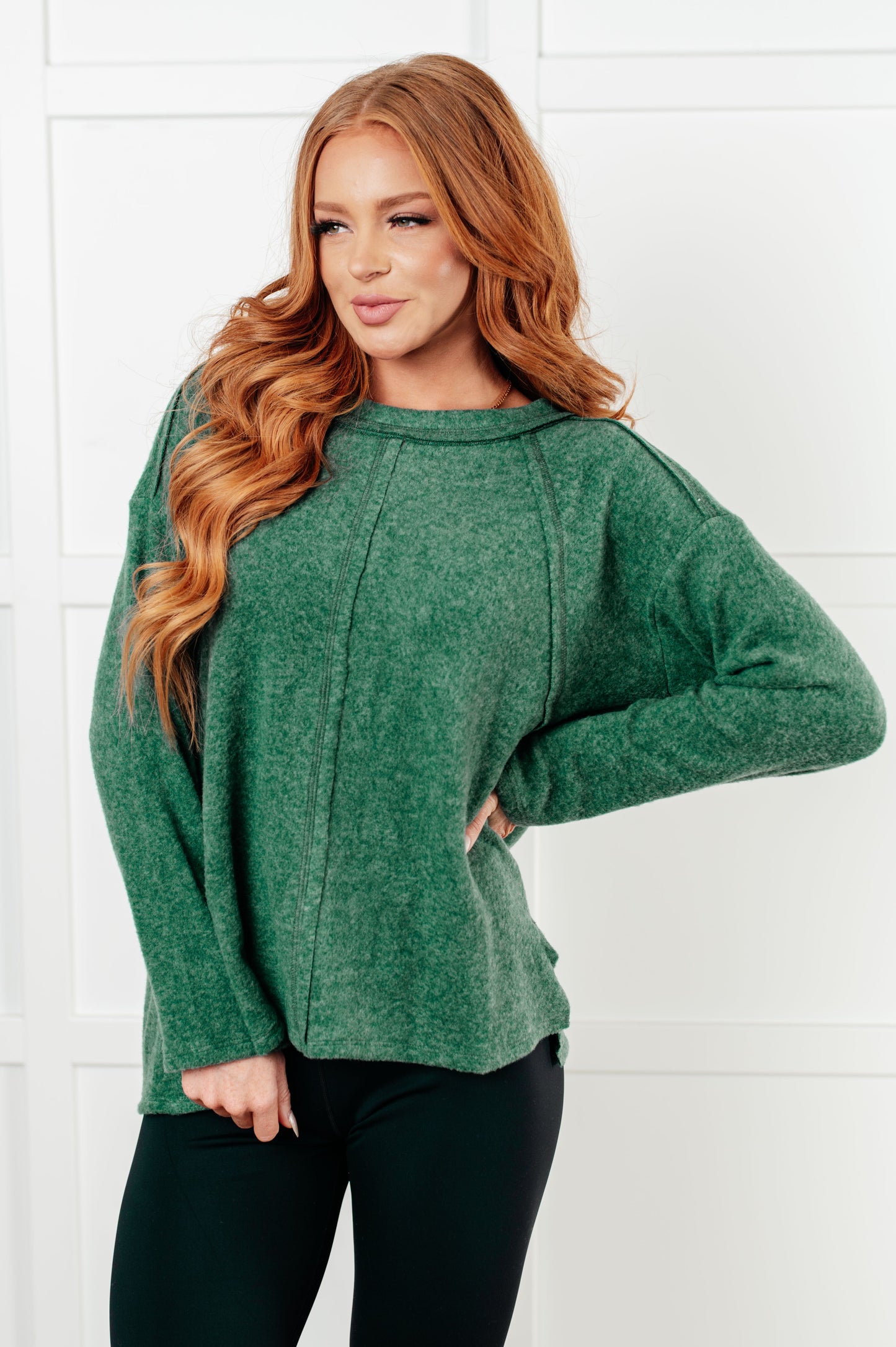 Simple Silhouette Brushed Hacci Sweater in Dark Green (Online Exclusive)