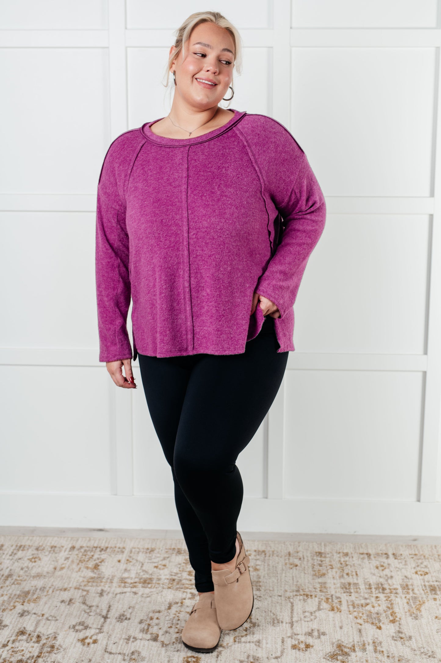 Simple Silhouette Brushed Hacci Sweater in Light Plum (Online Exclusive)