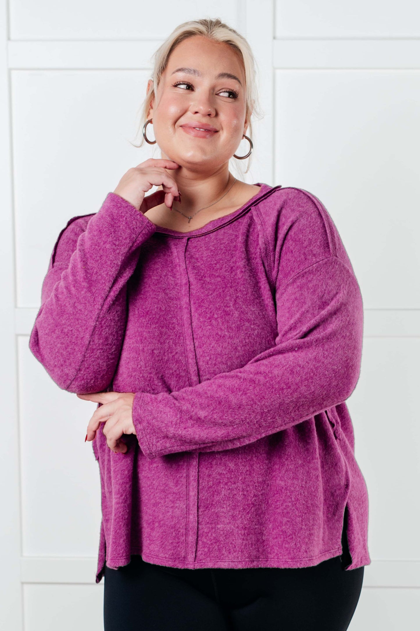 Simple Silhouette Brushed Hacci Sweater in Light Plum (Online Exclusive)